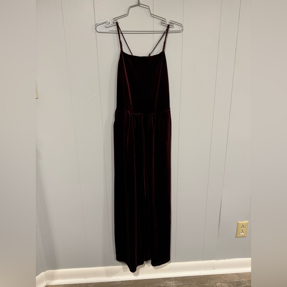 Small Burgundy Velvet Strappy Crossback Jumpsuit